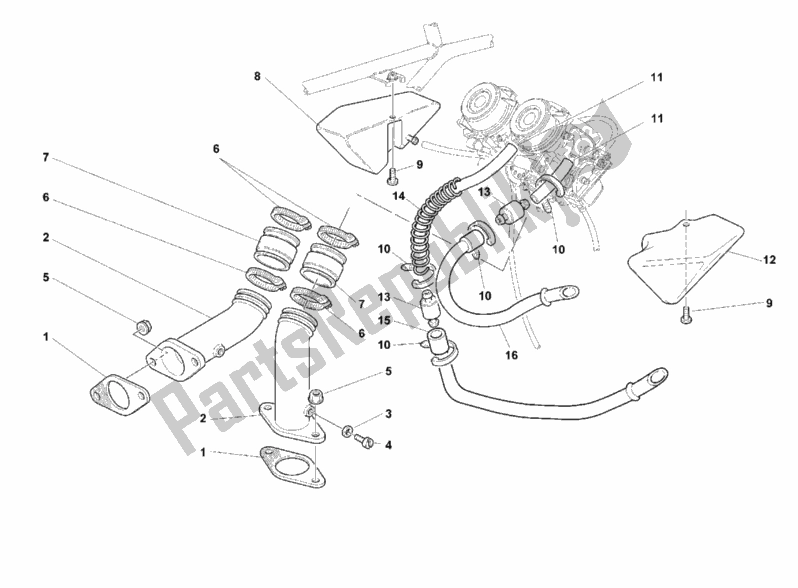 All parts for the Intake Manifold of the Ducati Monster 900 USA 1999